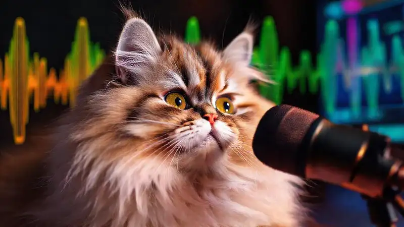 Gato persa analiza ondas sonoras científicas