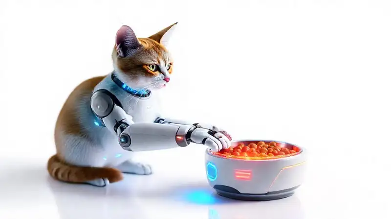 Gato robótico futurista, diseño elegante y brillante